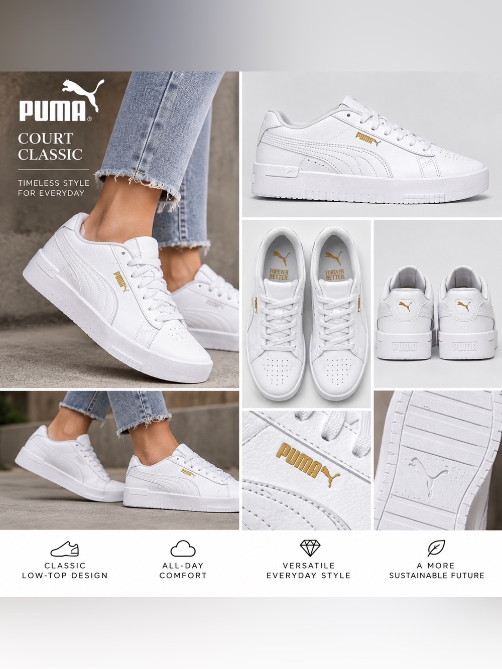 PUMA Court Classic White Sneakers Women’s 6.5 New With Box